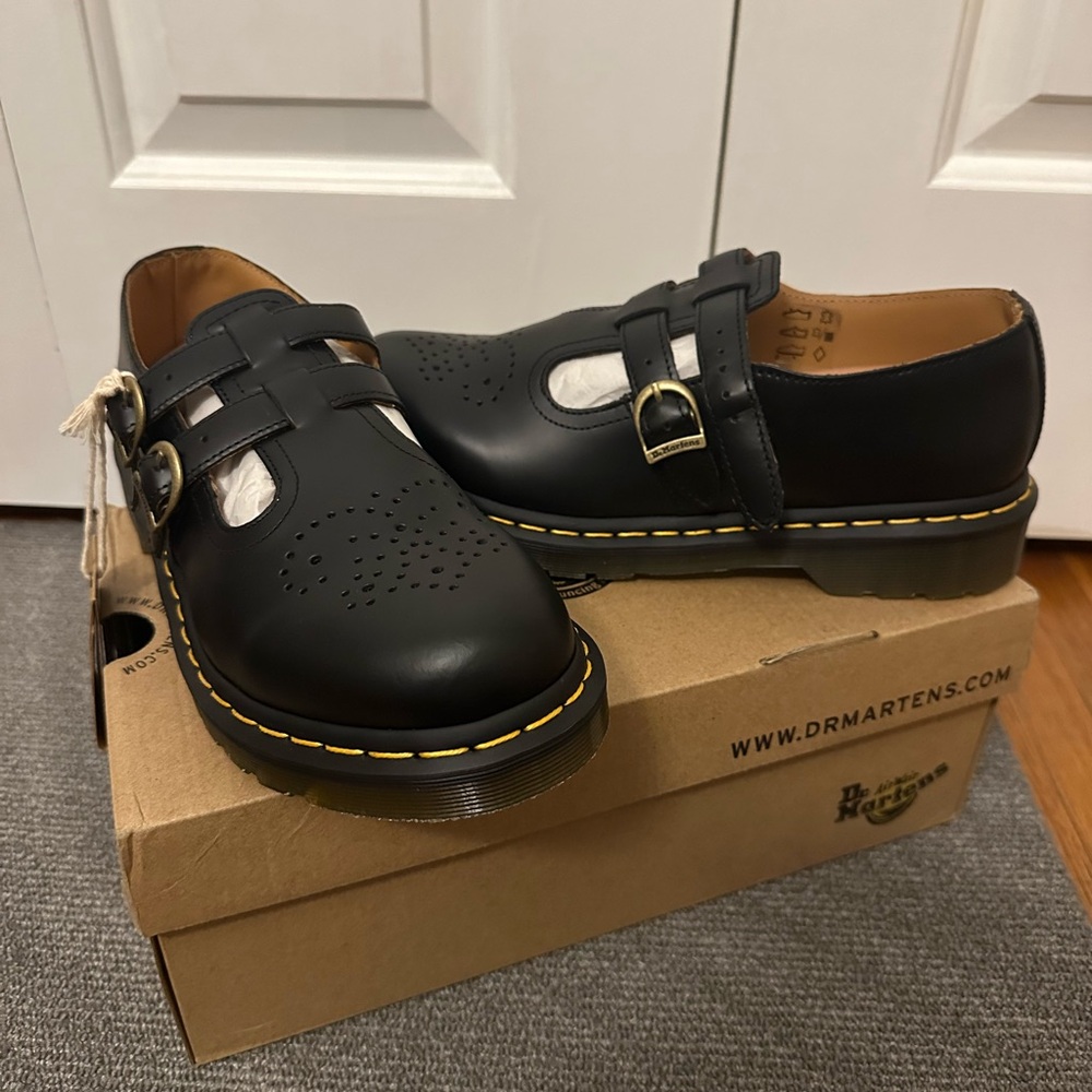 Dr. Martens Black Mary Jane with Yellow Stitching